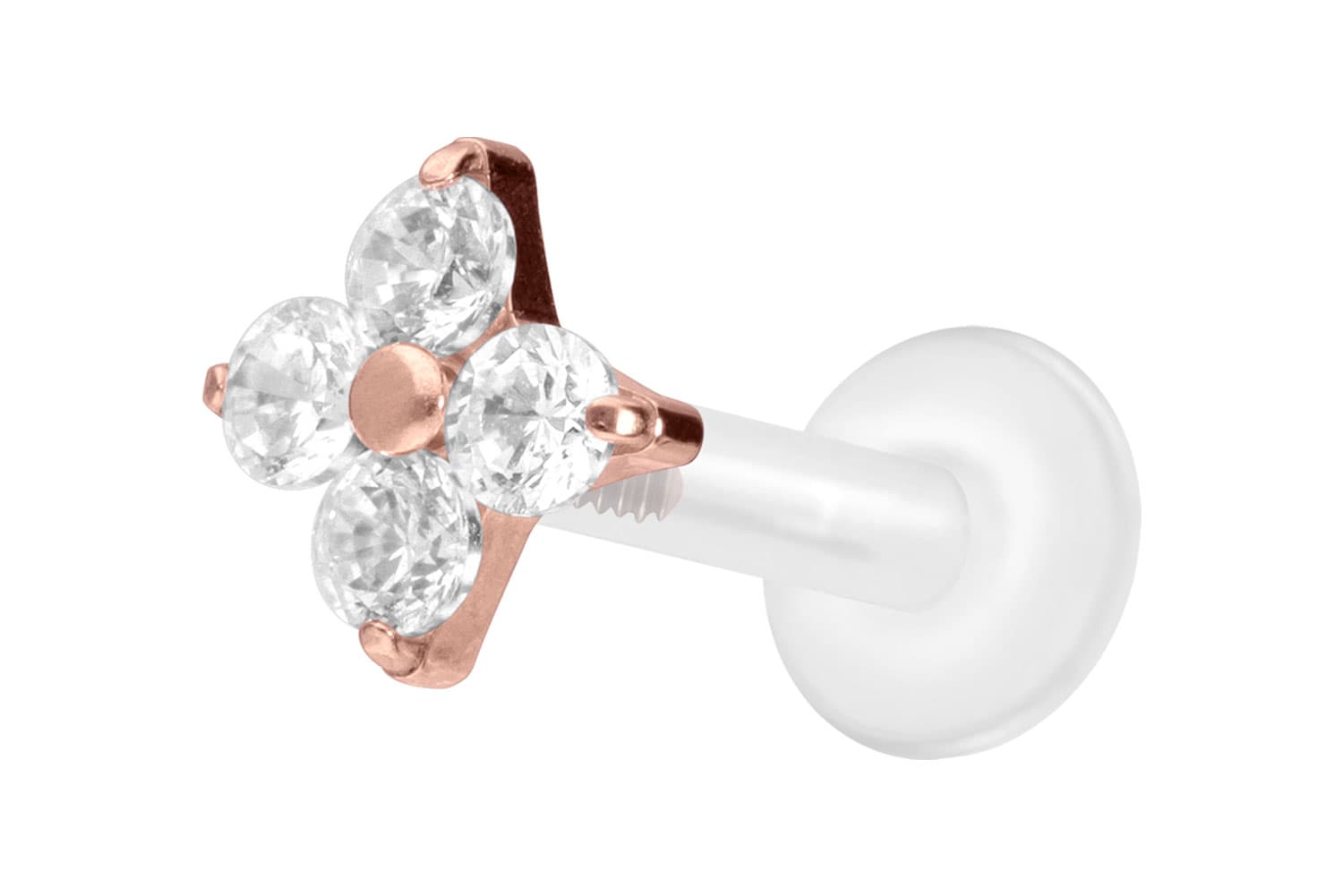 PTFE Labret Piercing mit Innengewinde + Titan-Aufsatz KRISTALLBLUME